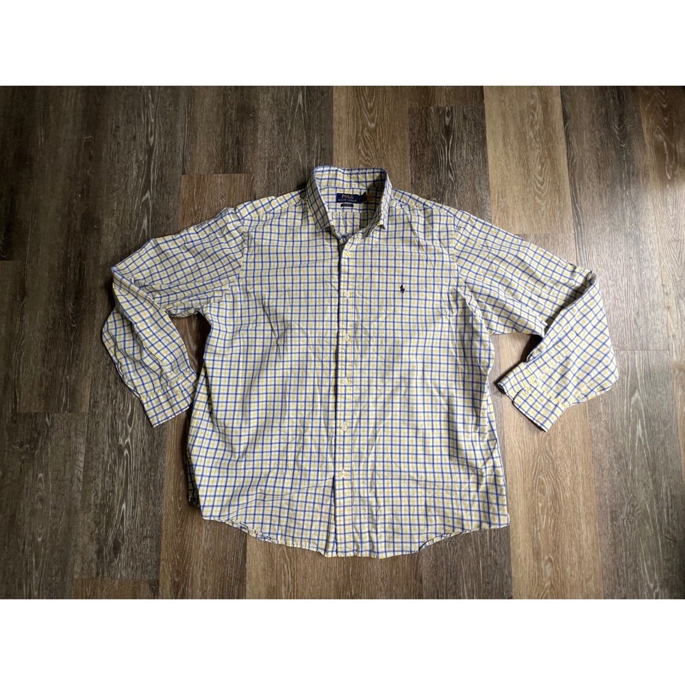 Polo Ralph Lauren Button Down Mens XXL Blue Yellow Check Excellent Classic Fit
